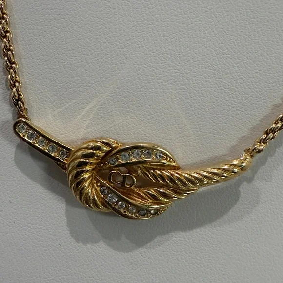 SOLD Christian Dior Vintage CD Gold Knot Embellished Rhinestone Necklace - Picture 4 of 9